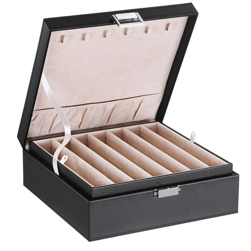 BEWISHOME Jewelry Box Organizer, 2-Layer Necklace Organizer Box, Modern Style Necklace And Bracelet Storage Case, Necklace Case for Women, Girls (Black SSH31B) - Image 1